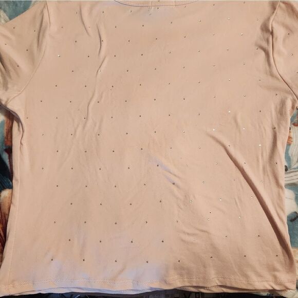 Pastel Pink Bejeweled Short Sleeve Shirt - Picture 5 of 5